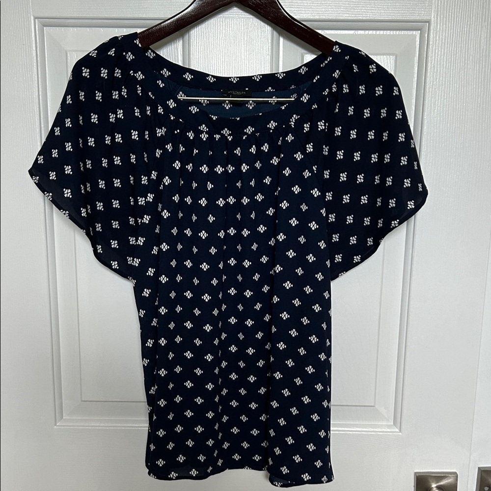 Ann Taylor Factory Navy and White Blouse